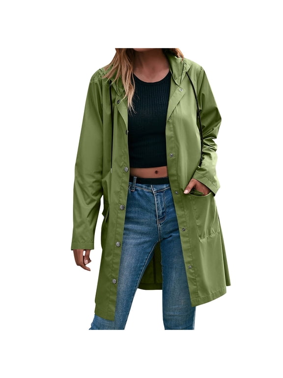 Women's Lightweight Waterproof Rain Jacket Snap Front Coat with Hood Windbreaker for Hiking, Travel and Rainy Days