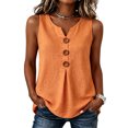 thumbnail image 1 of Fewfanhot Women's Linen Blend V-Neck Sleeveless Tank Top, Button Front Casual Summer Blouse, Loose Fit High-Low Hem Cami, S-3XL, 1 of 5