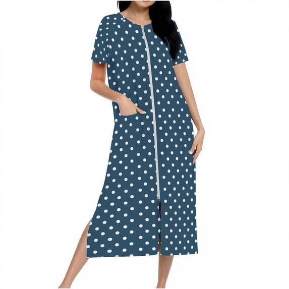 Fewfanhot Women's Long Robe with Zipper Knit Cardigan Housecoat Soft Bathrobe with Pockets, Cozy Full-Length Loungewear Dress