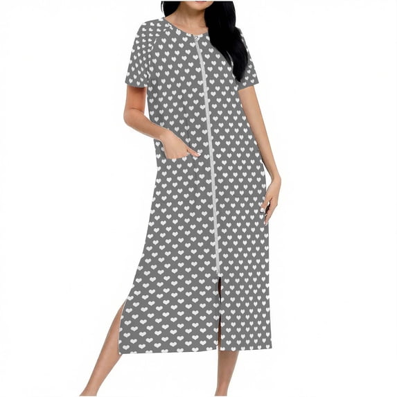 Fewfanhot Women's Long Robe with Zipper, Knit Cardigan Housecoat, Soft Bathrobe with Pockets, Cozy Full-Length Loungewear Dress