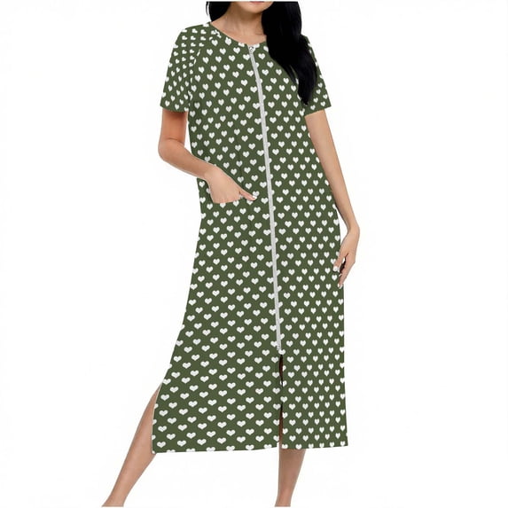 Fewfanhot Women's Long Robe with Zipper, Knit Cardigan Housecoat, Soft Bathrobe with Pockets, Cozy Full-Length Loungewear Dress
