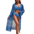 thumbnail image 1 of Fewfanhot Women's Long Sleeve Bikini Set Cover-Up Two-Piece SheerMesh Swimwear Printed Bathing Suit Beach Vacation Swimsuit, 1 of 9