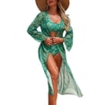 thumbnail image 1 of Fewfanhot Women's Long Sleeve Bikini Set Cover-Up Two-Piece SheerMesh Swimwear Printed Bathing Suit Beach Vacation Swimsuit, 1 of 9