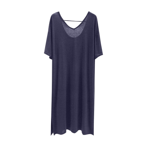Fewfanhot Women's Long V-Neck Modal Nightgown, Silky Soft Sleep Dress, Solid Color Long Sleeve Lounge Wear