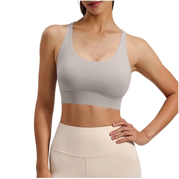 Fewfanhot Women's Medium Support Racerback Sports Bra, Seamless Workout Crop Top, Quick Dry Athletic Yoga Bra with Removable Pads, S-2XL