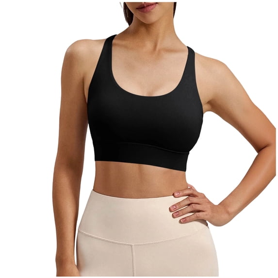Fewfanhot Women's Medium Support Racerback Sports Bra, Seamless Workout Crop Top, Quick Dry Athletic Yoga Bra with Removable Pads, S-2XL