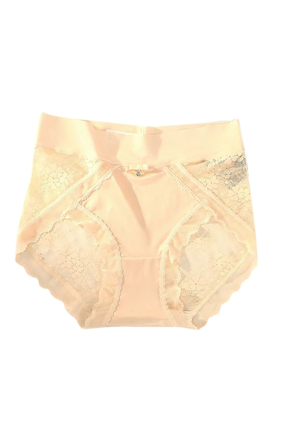 Women's Mid-High Waisted Lace Butt-Lifting Tummy Control Briefs, Silky Satin Seamless Lightweight Sporty Breathable Crotch Underwear Comfy Stretchy Panties