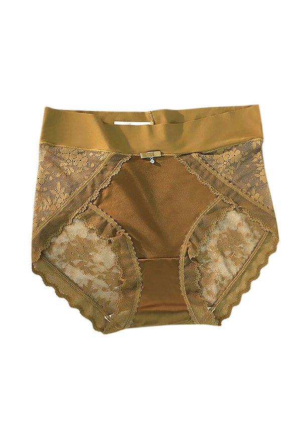 Women's Mid-High Waisted Lace Butt-Lifting Tummy Control Briefs, Silky Satin Seamless Lightweight Sporty Breathable Crotch Underwear Comfy Stretchy Panties