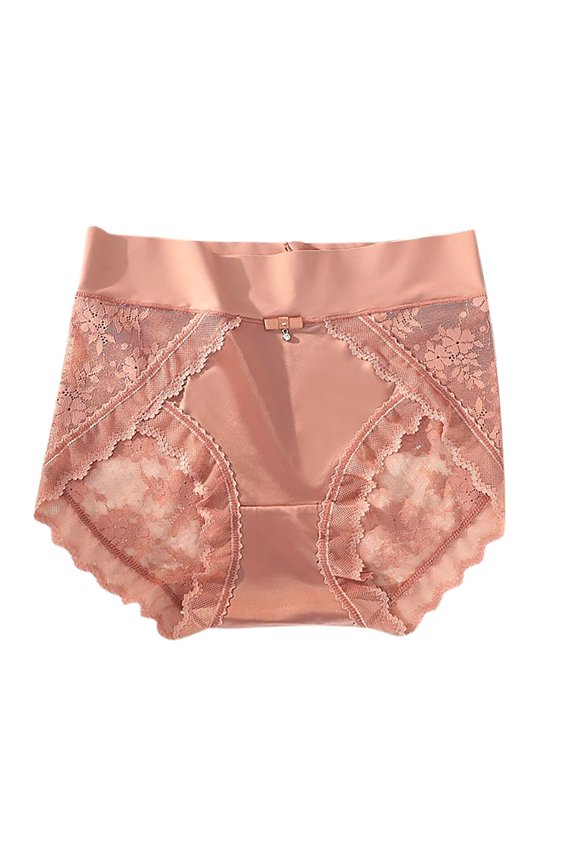 Women's Mid-High Waisted Lace Butt-Lifting Tummy Control Briefs, Silky Satin Seamless Lightweight Sporty Breathable Crotch Underwear Comfy Stretchy Panties