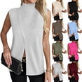 thumbnail image 1 of Fewfanhot Women's Mock Neck Knit Sleeveless Vest, Asymmetrical Wrap Split Sweater Tank, Casual Loose Fit Knitwear Top, Hot Pink XL, 1 of 8