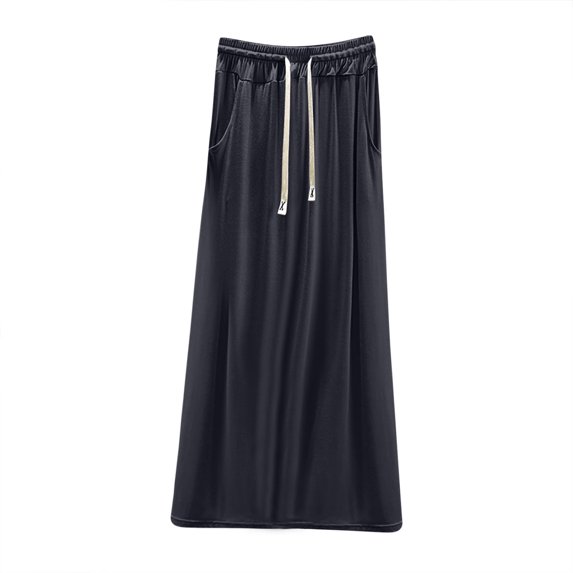 Fewfanhot Women's Modal Drawstring Midi Skirt with Pockets, A-Line Soft Loungewear Skirt Casual Elastic Waist Skirt