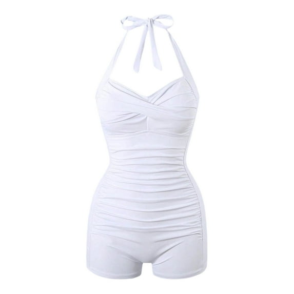 Fewfanhot Women's Modest High-Waist One-Piece Swimsuit - Tummy-Control Drawstring Bathing Suit Full-Coverage Swimwear