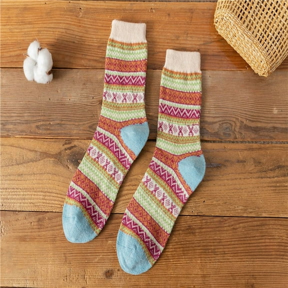Fewfanhot Women's Multi-Pack Socks - Thick Wool Blend Mid Calf Color Block Design for Fall and Winter Holiday Seasons,5 Pieces