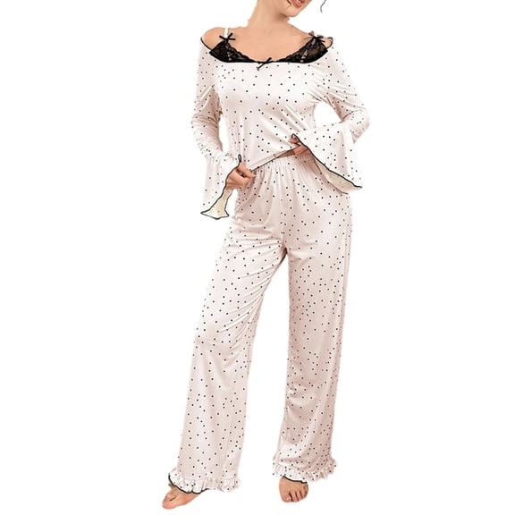 Fewfanhot Women's Pajama Sets Fall Pajama Sets Cute Graphic Pj Set Woman Long Sleeve Top and Pants Sleepwear Nightwear