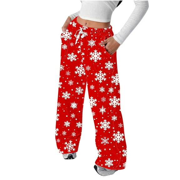 Fewfanhot Women's Pants Christmas Pajama Pants Fuzzy Flannel Fleece Fluffy Reindeer Snowman Santa Claus Pajama Pants Pjs Pant