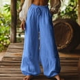 thumbnail image 1 of Fewfanhot Women's Pants Linen Pants Wide Leg Drawstring Low Rise Baggy Pants Trousers, 1 of 6