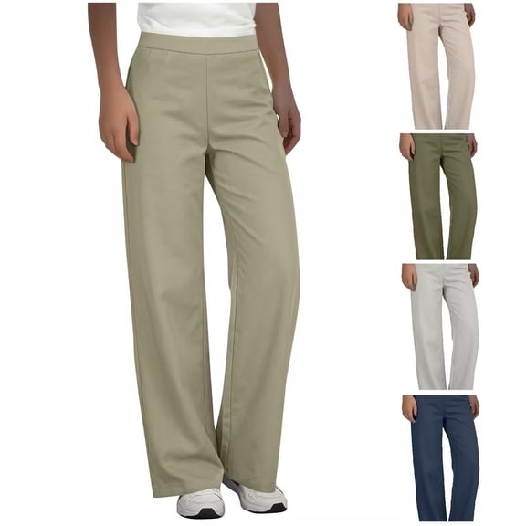Fewfanhot Women's Pants Soft Wide Leg Pants Elastic High Waist Casual Lounge Pants with Pockets