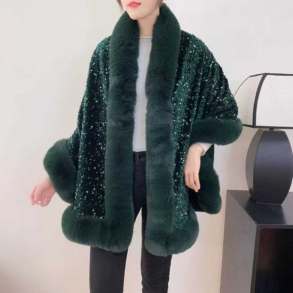 Fewfanhot Women's Plaid Velvet Shawl Coat with Wool Collar and Knitted Details for Fashionable Winter Outerwear