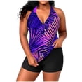 thumbnail image 1 of Fewfanhot Women's Plus Size Halter Padded Bikini Two Piece Swimsuit Set, Deep V-Neck Printed Tie Dye Top & Swim Shorts, High Waist Tummy Control Bathing Suit, 1 of 7