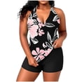 thumbnail image 1 of Fewfanhot Women's Plus Size Halter Padded Bikini Two Piece Swimsuit Set, Deep V-Neck Printed Tie Dye Top & Swim Shorts, High Waist Tummy Control Bathing Suit, 1 of 7