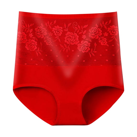 Fewfanhot Women's Plus Size High-Waisted Butt-Lifting Cotton Briefs with Rose Print, Breathable Stretchy Comfy Tummy Control Underwear for Women Essentials