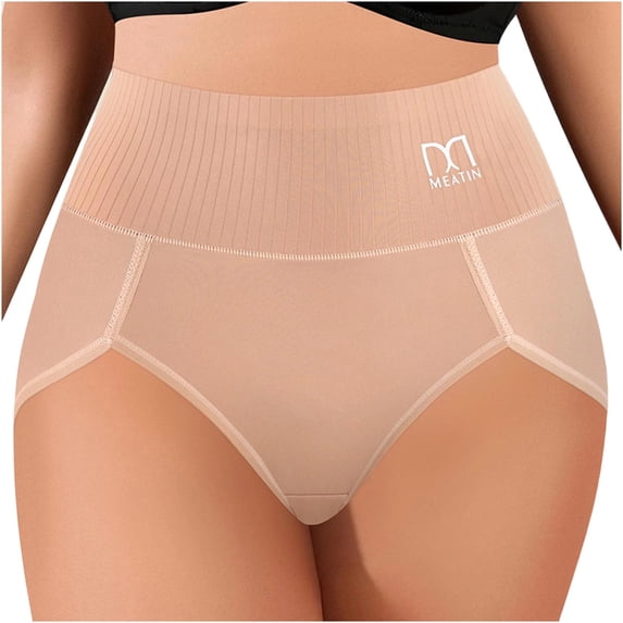 Fewfanhot Women's Plus Size High-Waisted Tummy Control Butt Lifting Full Coverage Seamless Tri-Cut Briefs, Stretchy Comfy Underwear, S-2XL