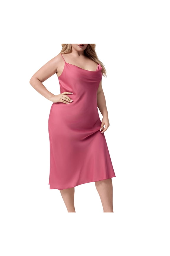 Women's Plus Size Long Satin Nightgown with Built-in Bra, Sleeveless Slip Dress Elegant and Comfortable Sleepwear
