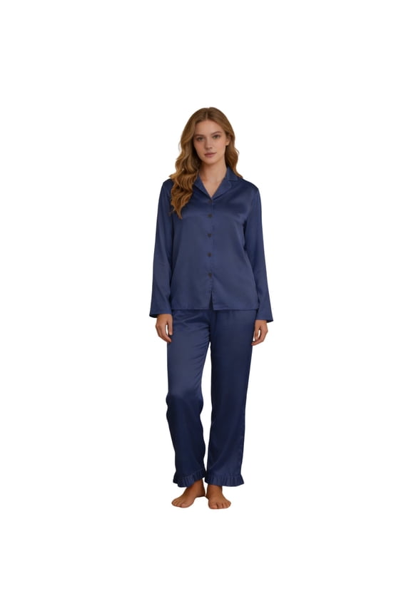 Women's Plus Size Loose Soft Pajama Set, Long Sleeve Blouse and Long Pants Cozy Print and Solid Color Sleepwear