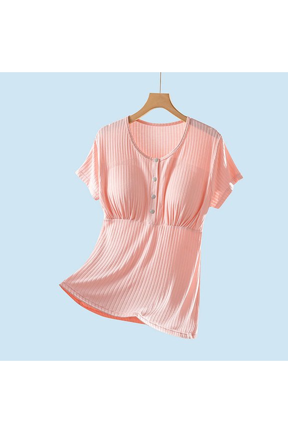 Women's Plus Size Maternity Nursing Sleep Top - Short Sleeve Padded Tank Snap Closures Pjm for Pregnancy & Breastfeeding