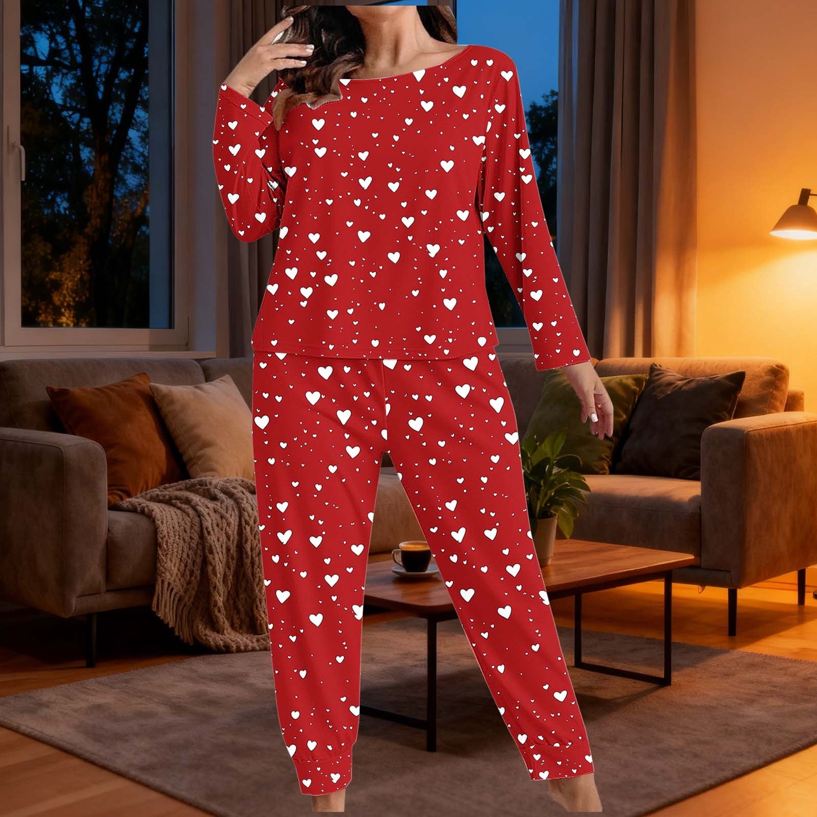 Fewfanhot Women's Plus Size Pajama Set, Printed Long Sleeved Blouse and ...