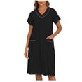 thumbnail image 1 of Fewfanhot Women's Plus Size V-Neck Short Sleeve Nightgown with Pockets, Casual Sleep Robe, Loose Fit Wearable Dress, 1 of 4