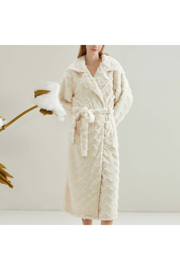 Fewfanhot Women's Premium Ultra Soft Thick Brushed Cotton Flannel Long Shaggy Robe for Cold Weather and Coevenings
