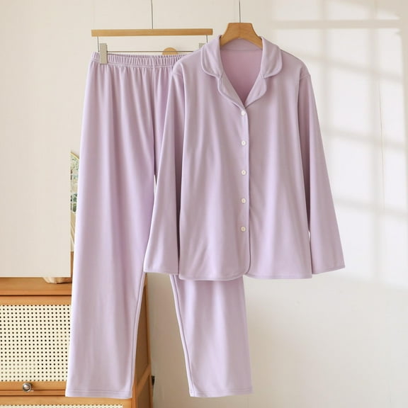 Fewfanhot Women's Premium Winter Sleepwear Set - Flannel Long Sleeve Pajama Ensemble with Coordinated Top and Bottom for Seasonal Comfort