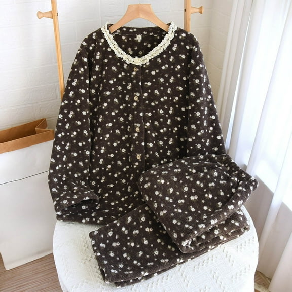 Fewfanhot Women's Premium Winter Sleepwear Set - Flannel Long Sleeve Pajama Ensemble with Coordinated Top and Bottom for Seasonal Comfort