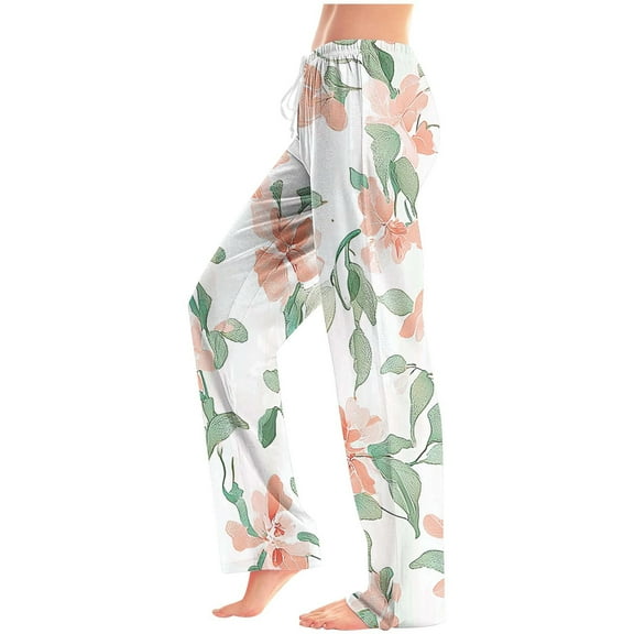 Fewfanhot Women's Printed Pajama Pants - Elastic Waistband Drawstring with Pockets, Fashionable Full-Length Sleep Bottoms
