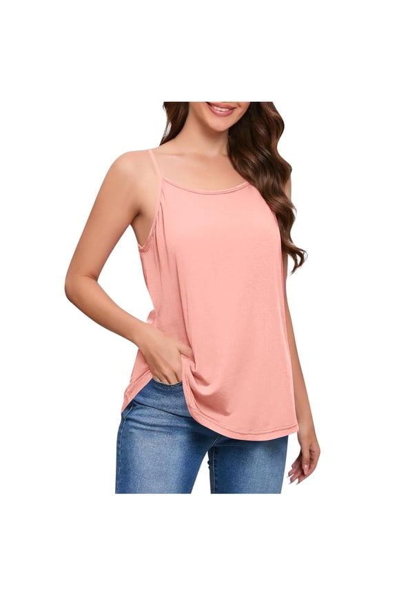 Women's Pullover Sleeveless Tank Top Simple Solid Color Round Neck Camisole Blouse T-shirt, Easy Wear with Jeans and Skirts