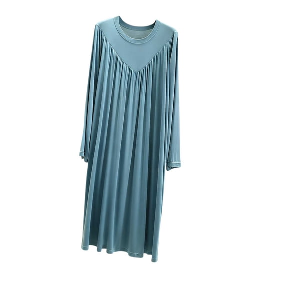 Fewfanhot Women's Round Neck Long Sleeve Modal Nightgown, Solid Color Sleep Dress, Soft and Silky Slip Nightwear Lounge Dress