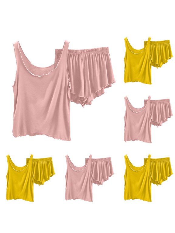 Women's Ruffle Trim Tank Pajama Set Modal Blend Sleeveless Top and Shorts 2 Piece Soft Sleepwear Casual Summer Loungewear