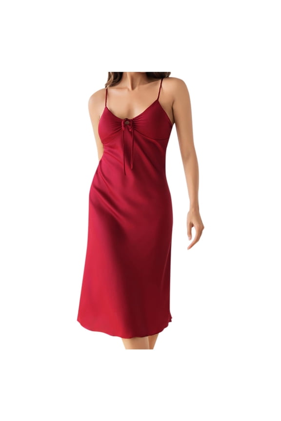 Women's Satin Sleeveless Nightgown with Built-in Bra, Solid Color Slip Sleep Dress Supportive Long Loungewear