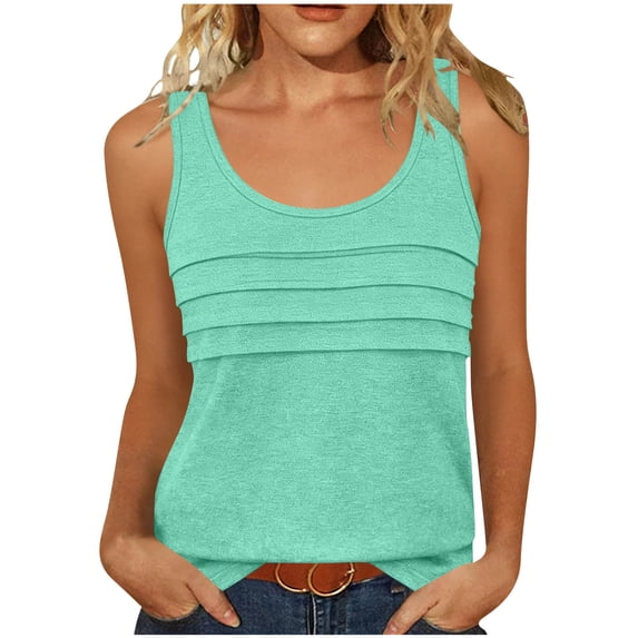 Fewfanhot Women's Scoop Neck Layered Ruffle Tank Top, Casual Sleeveless Summer Blouse, Loose Fit Textured Cami, S-2XL (Multicolor)