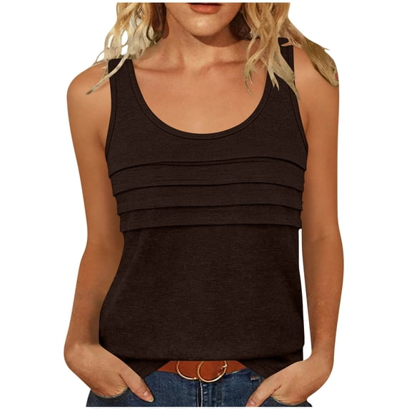 Fewfanhot Women's Scoop Neck Layered Ruffle Tank Top, Casual Sleeveless Summer Blouse, Loose Fit Textured Cami, S-2XL (Multicolor)