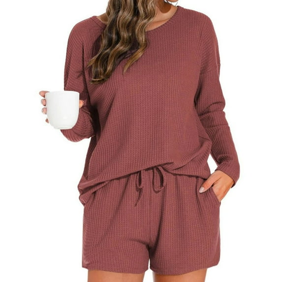 Fewfanhot Women's Seasonal Sleepwear Pajama - Warm Fleece Pajama Set Featuring Classic Long Sleeve Design for Chilly Evenings