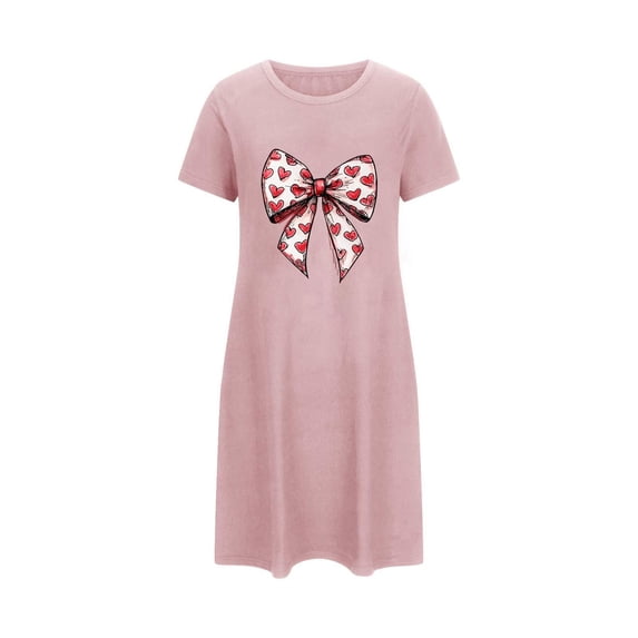 Fewfanhot Women's Sleepwear Plus Size Valentine's Day Sleep Dress, Heart Print Short Pajama Dress, Casual Loungewear for Women, Cozy Nightgown