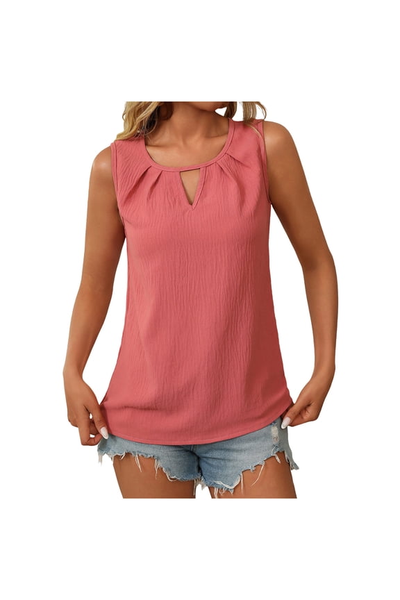 Women's Sleeveless Tank Top Simple Solid Color Round Neck Cami Blouse for Easy Wear with Jeans and Skirts
