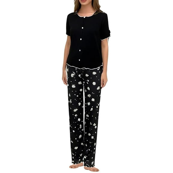 Fewfanhot Women's Soft Breathable Pajama Set - Comfy Solid Color Short Sleeve Sleepwear, Ideal for Lounge, Holiday and Cozy Nights