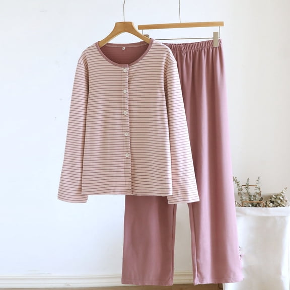 Fewfanhot Women's Solid Color Long-sleeved Trousers Pajama Set, Soft & Stretchy Round-neck Long-Sleeve Comfy Loungewear, Cozy 2-Piece Winter Sleepwear Night Wear Home Clothes