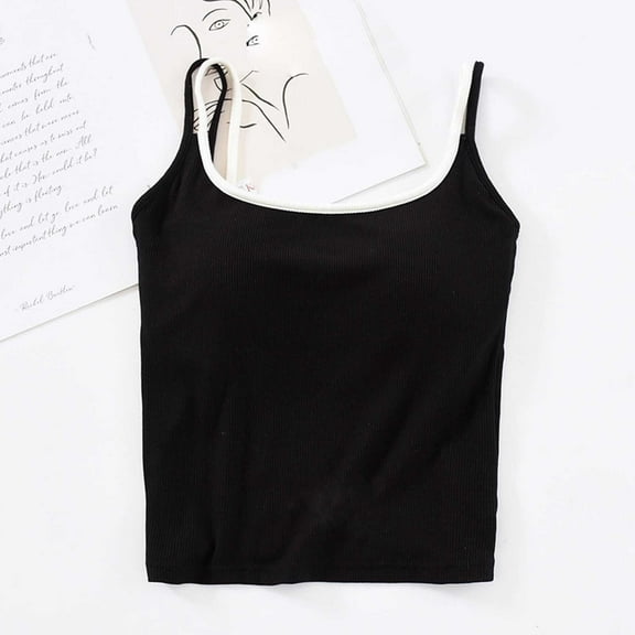 Fewfanhot Women's Solid Color Sleep Camisole - Round Neck Built-in Bra & Padded Design, Seamless Tank Top Nightwear