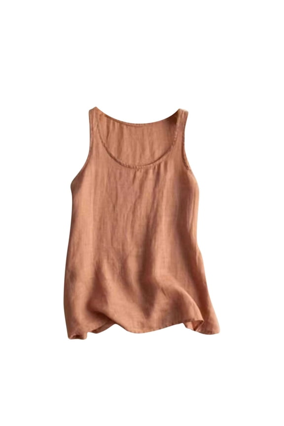 Women's Solid Color Sleeveless Tank Top, Essential Round Neck Blouse in Beige, Black, White, Red and Brown