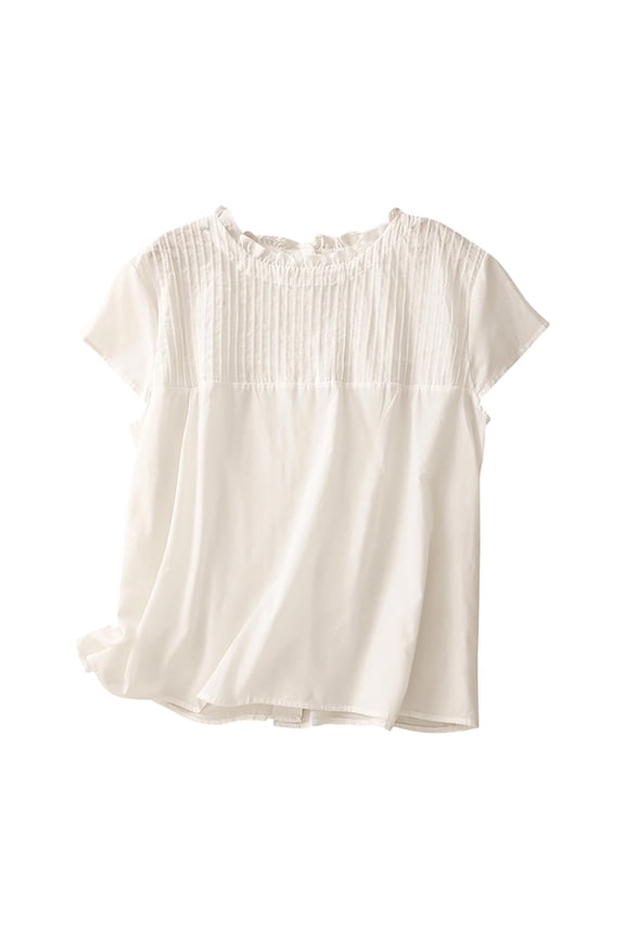 Women's Solid Color Two-Way Wear Button Front Blouse, Reversible Round Neck Top for Versatile Summer and Casual Style