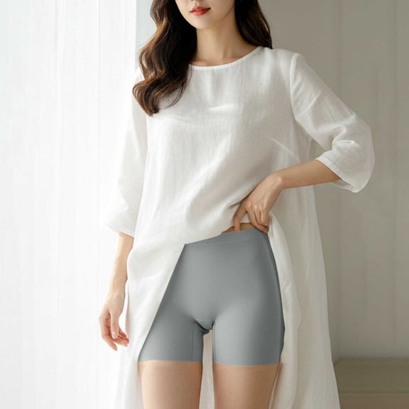 Fewfanhot Women's Solid Color Yoga Safety Pants Mid Waist Flat Corner Briefs Non-Rolled Edges Stretchable Soft Underwear